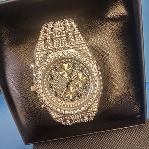 Men Ice Star Bling Watch Silvertone